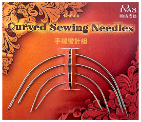 Krumnål sett med rund spiss 4 stk bøyde nåler til skinn, lær eller tekstil