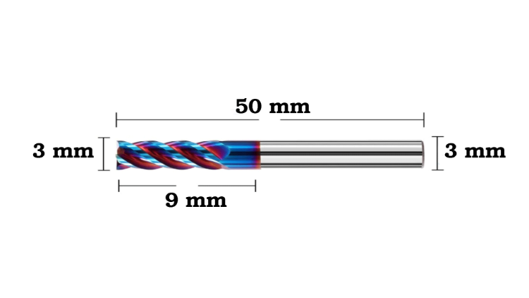 Pinnefres til knivskaft End mill square 4 flutes 3x50 mm