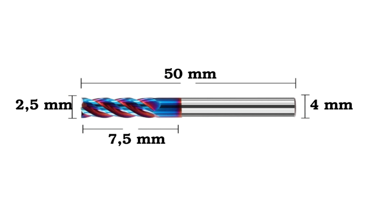 Pinnefres til knivskaft End mill square 4 flutes 2x50 mm