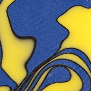 Gul‑blå Kirinite Fallout med kontrastfylt swirl‑effekt