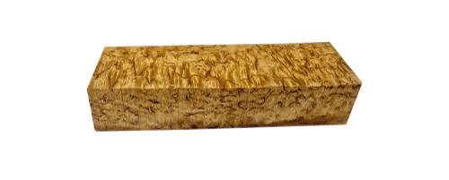 Skaftemne i valbjørk med naturlig, levende mønster og tydelig struktur. Emnet er fotografert fra alle sider og lett fuktet for å vise hvordan treverket fremstår når det er ferdig oljet. Mål ca. 128 × 36 × 26 mm. Bildene viser nøyaktig det emnet som sendes.