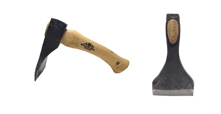 Gränsfors Tømmerbile modell 1900 – tradisjonell lafteøks for lafting og tilhogging av stokker, lafteverktøy med rett skaft og blad parallelt med skaftet.